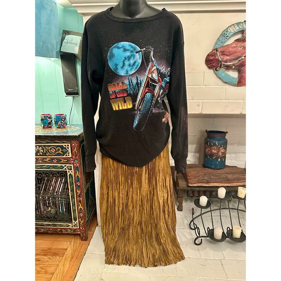 EILEEN FISHER BRONZE CRUSHED SILK PLEATED MAXI SKIRT XS - Picture 5 of 5